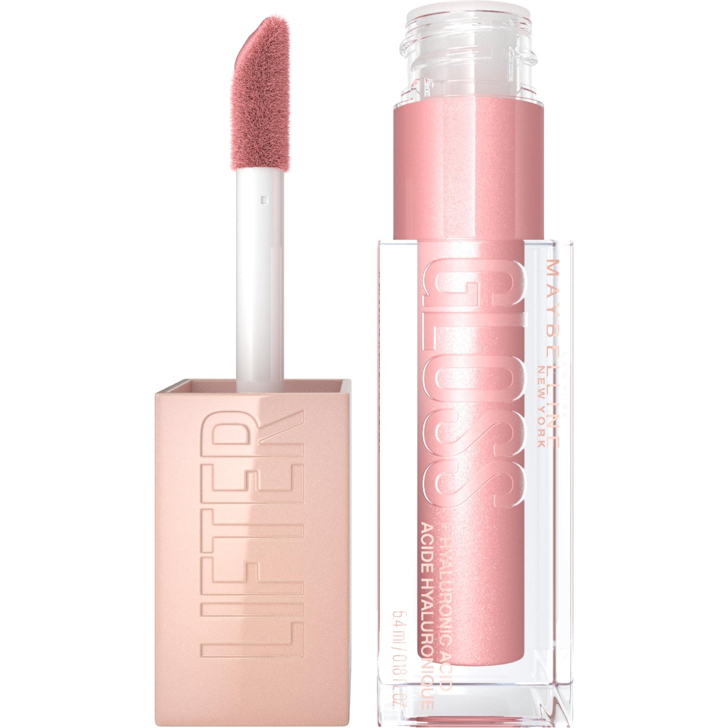 Maybelline Lifter Gloss, Hydrating Lip Gloss with Hyaluronic Acid, Ice, Pink Neutral, 0.18 Ounce