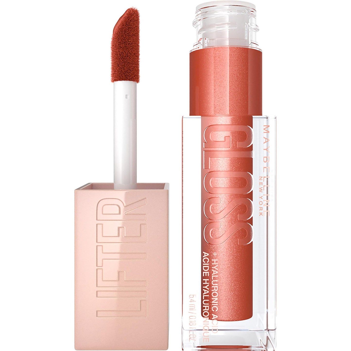 Maybelline Lifter Gloss, Hydrating Lip Gloss with Hyaluronic Acid, Ice, Pink Neutral, 0.18 Ounce