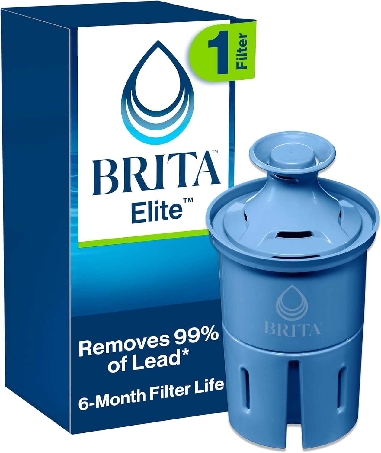 Brita Elite Water Filter Replacement for Pitchers and Dispensers, BPA-Free, Reduces 99% of Lead, Lasts Six Months or 120 Gallons, Includes 1 Pitcher Replacement Filter