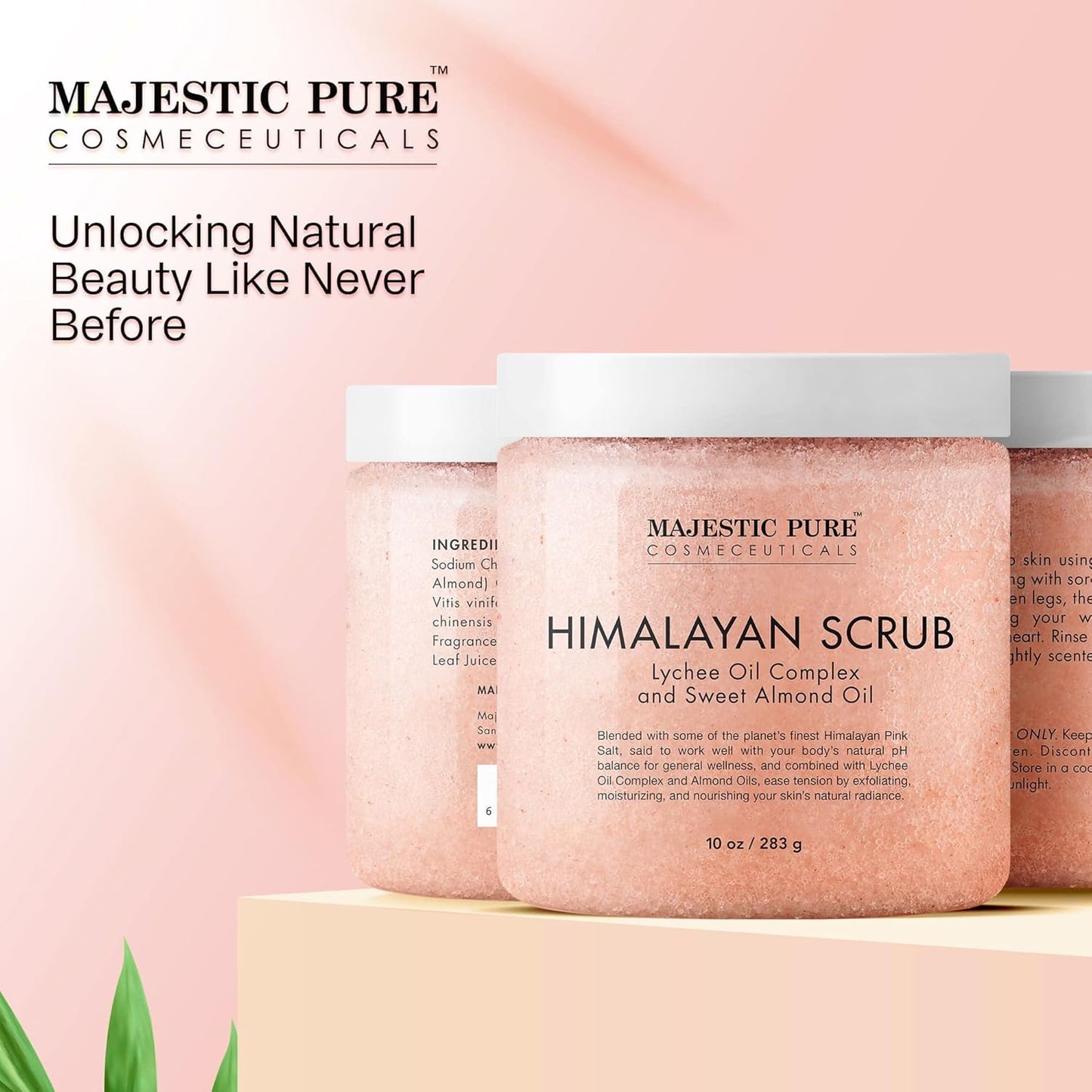 MAJESTIC PURE Himalayan Salt Body Scrub with Lychee Oil, Exfoliating Salt Scrub to Exfoliate & Moisturize Skin, Deep Cleansing - 10 oz