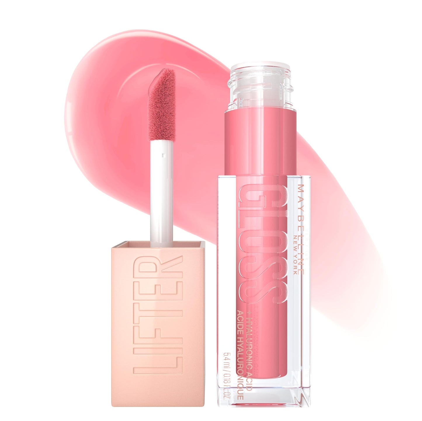 Maybelline Lifter Gloss, Hydrating Lip Gloss with Hyaluronic Acid, Ice, Pink Neutral, 0.18 Ounce