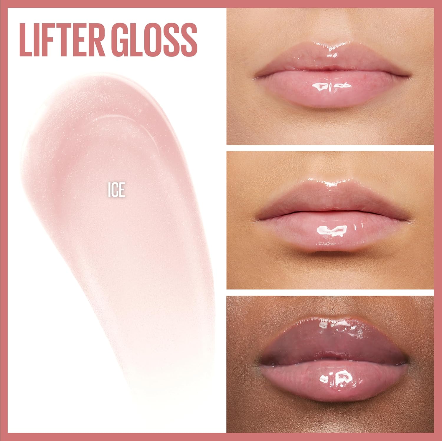 Maybelline Lifter Gloss, Hydrating Lip Gloss with Hyaluronic Acid, Ice, Pink Neutral, 0.18 Ounce