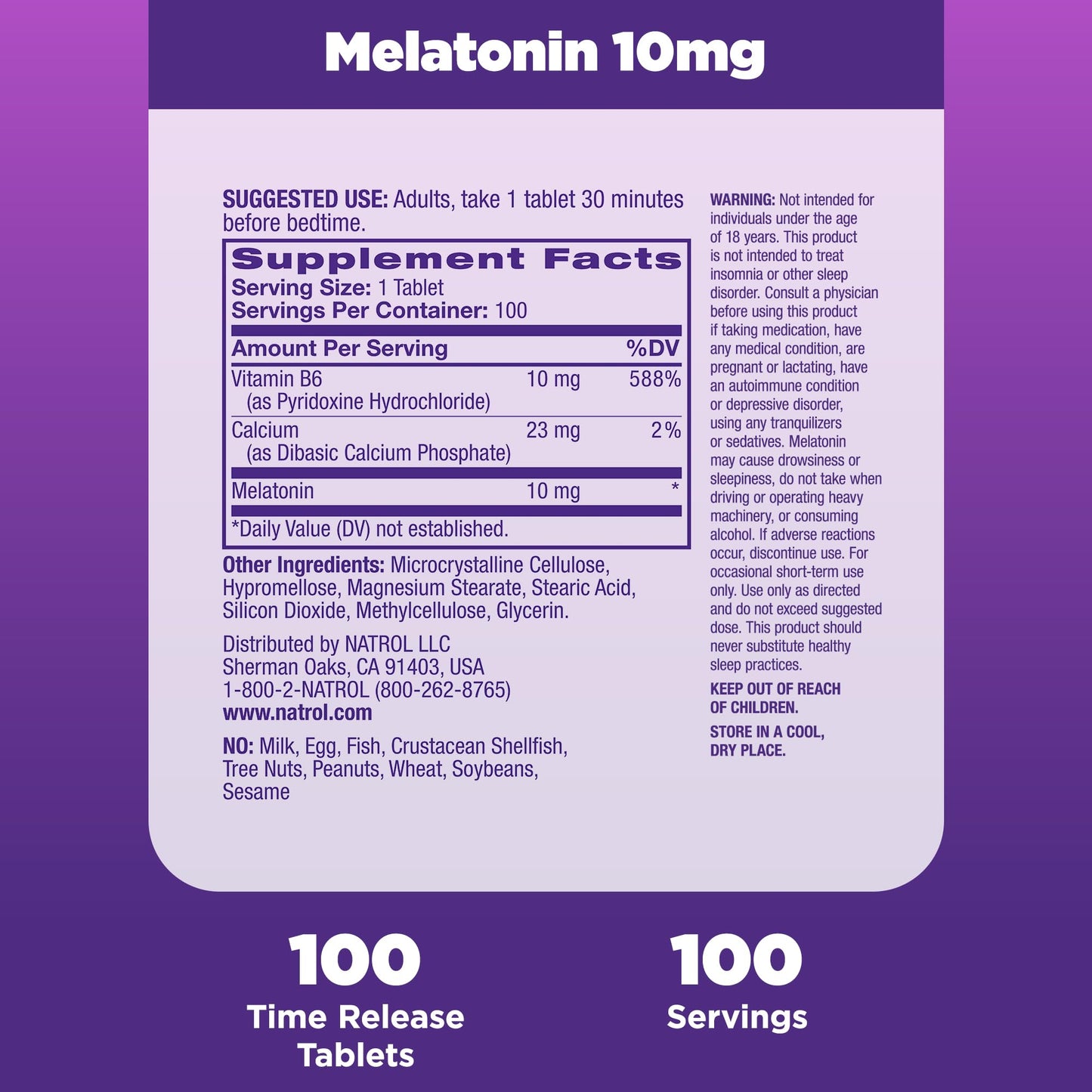 Natrol Advanced Sleep Melatonin 10mg, Dietary Supplement for Restful Sleep, Time Release Melatonin Tablets, 100 Time-Release Tablets, 100 Day Supply