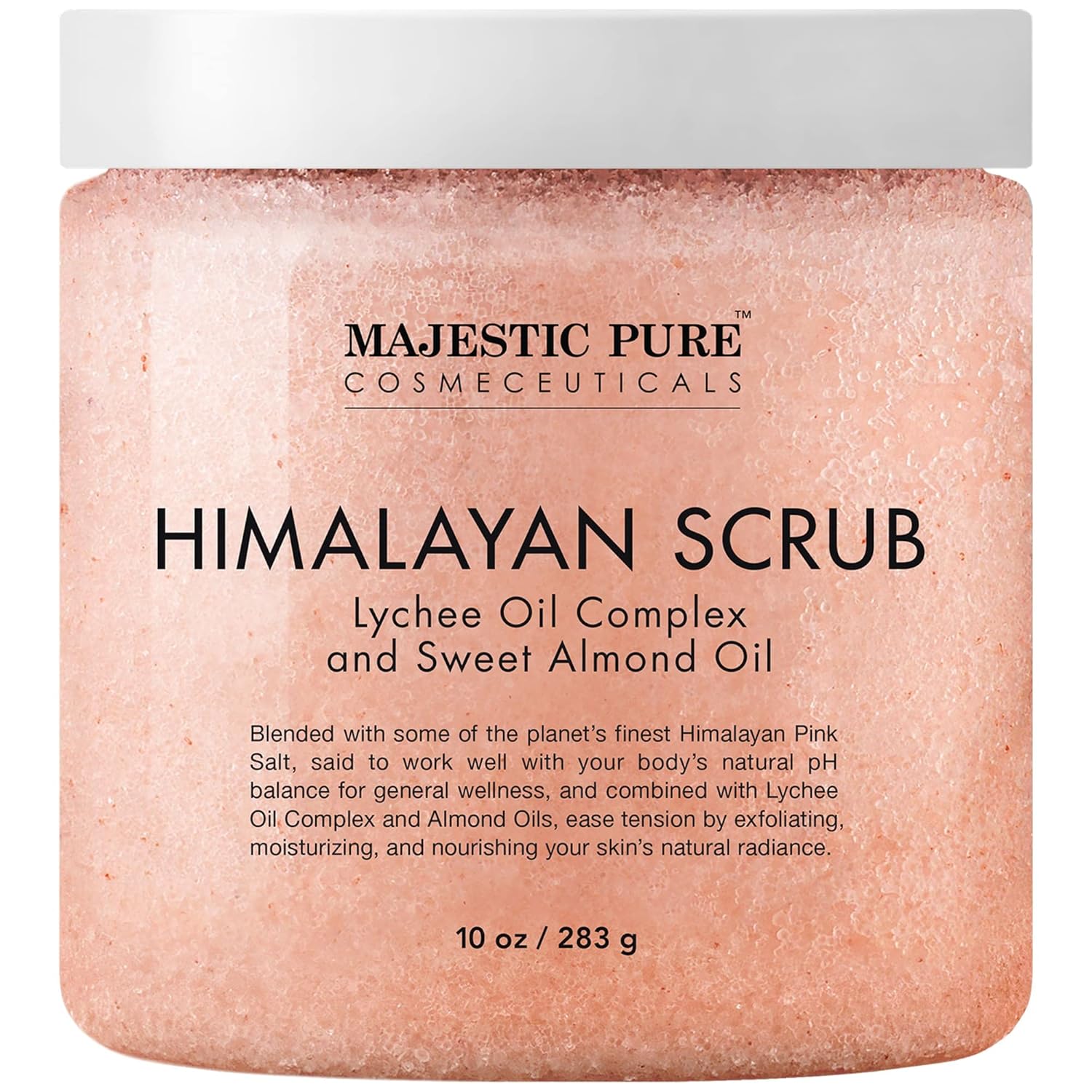 MAJESTIC PURE Himalayan Salt Body Scrub with Lychee Oil, Exfoliating Salt Scrub to Exfoliate & Moisturize Skin, Deep Cleansing - 10 oz